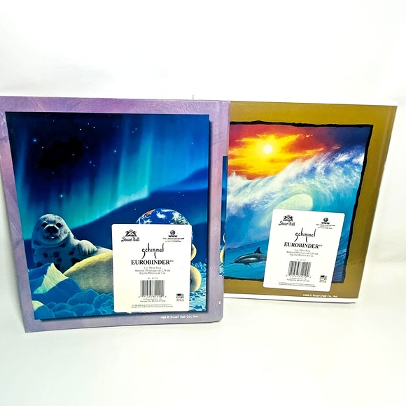 2 VTG 1990s Stuart Hall Schimmel 3 Ring Binder Organizer Seals Dolphin Retro NOS